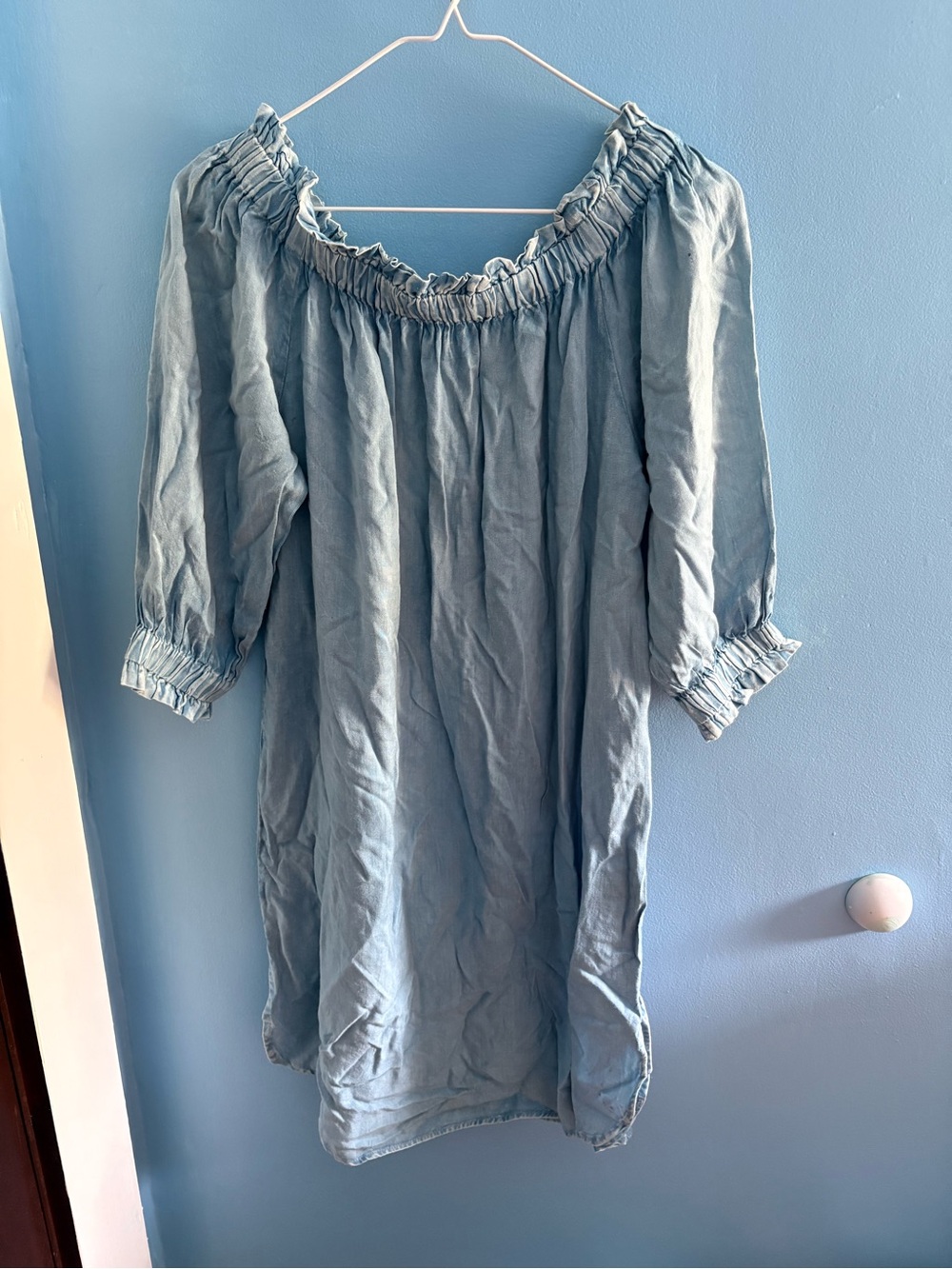 Light Blue Off-Shoulder Peasant Dress